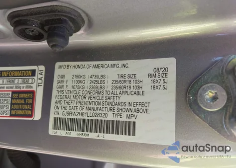 2020 Honda Cr-V Awd Ex-L from USA, damaged, VIN 5J6RW2H81LL028320